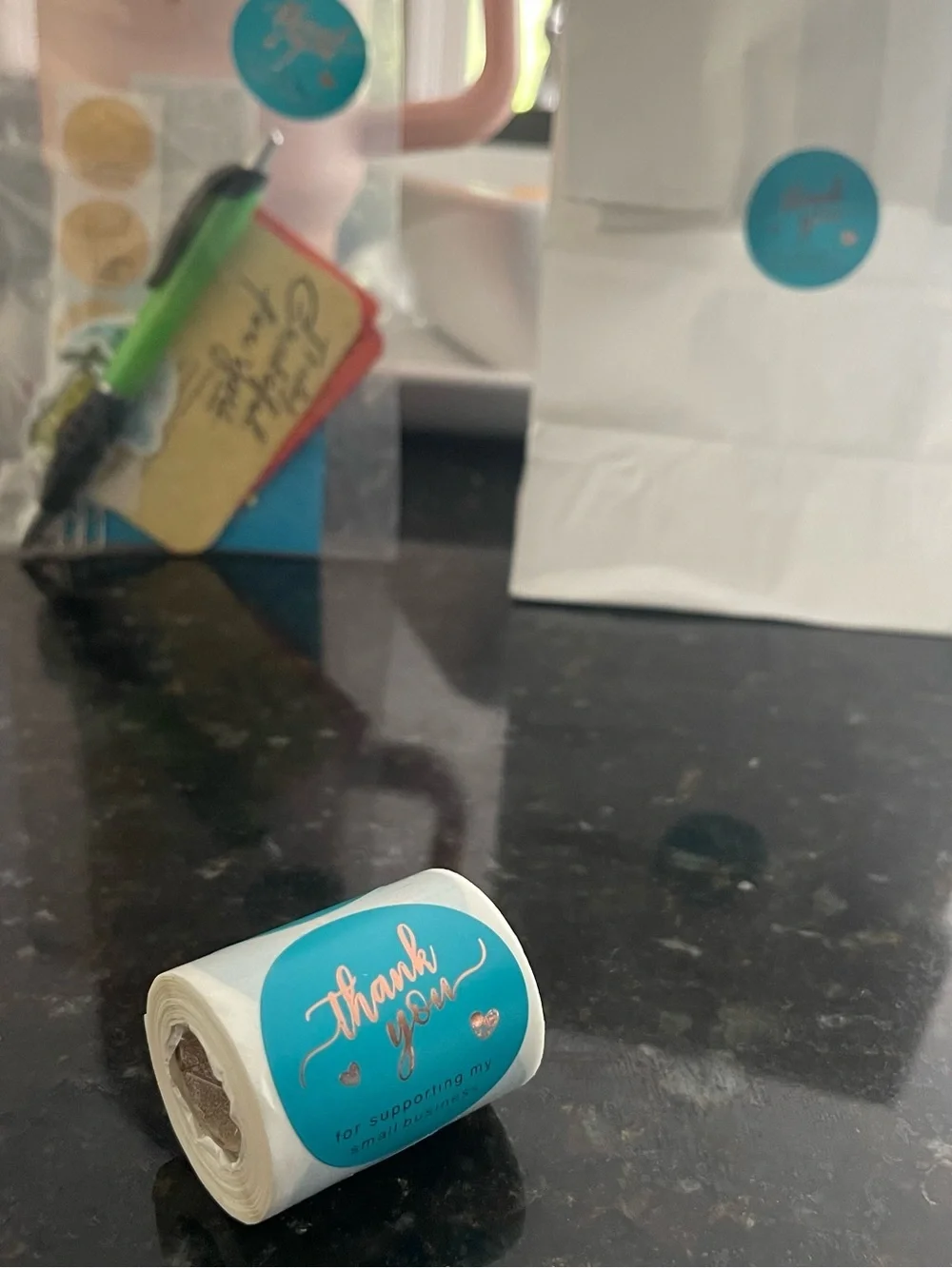 200 Thank You Sticker Roll - Teal Thank You Labels for Party Favors